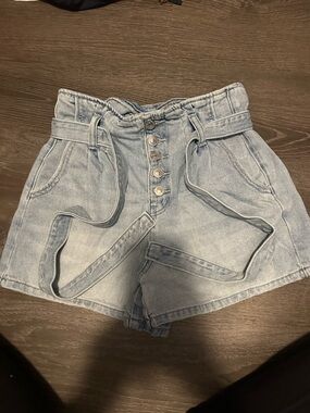 American Eagle Outfitters Light Blue High-Rise Paperbag Denim Shorts